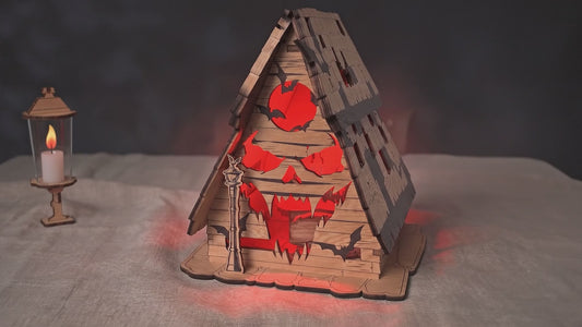 3D Halloween Haunted Cabin Light Box Spooky Skull Monster Face House Laser Cut Vector Design for Glowforge Table Decor