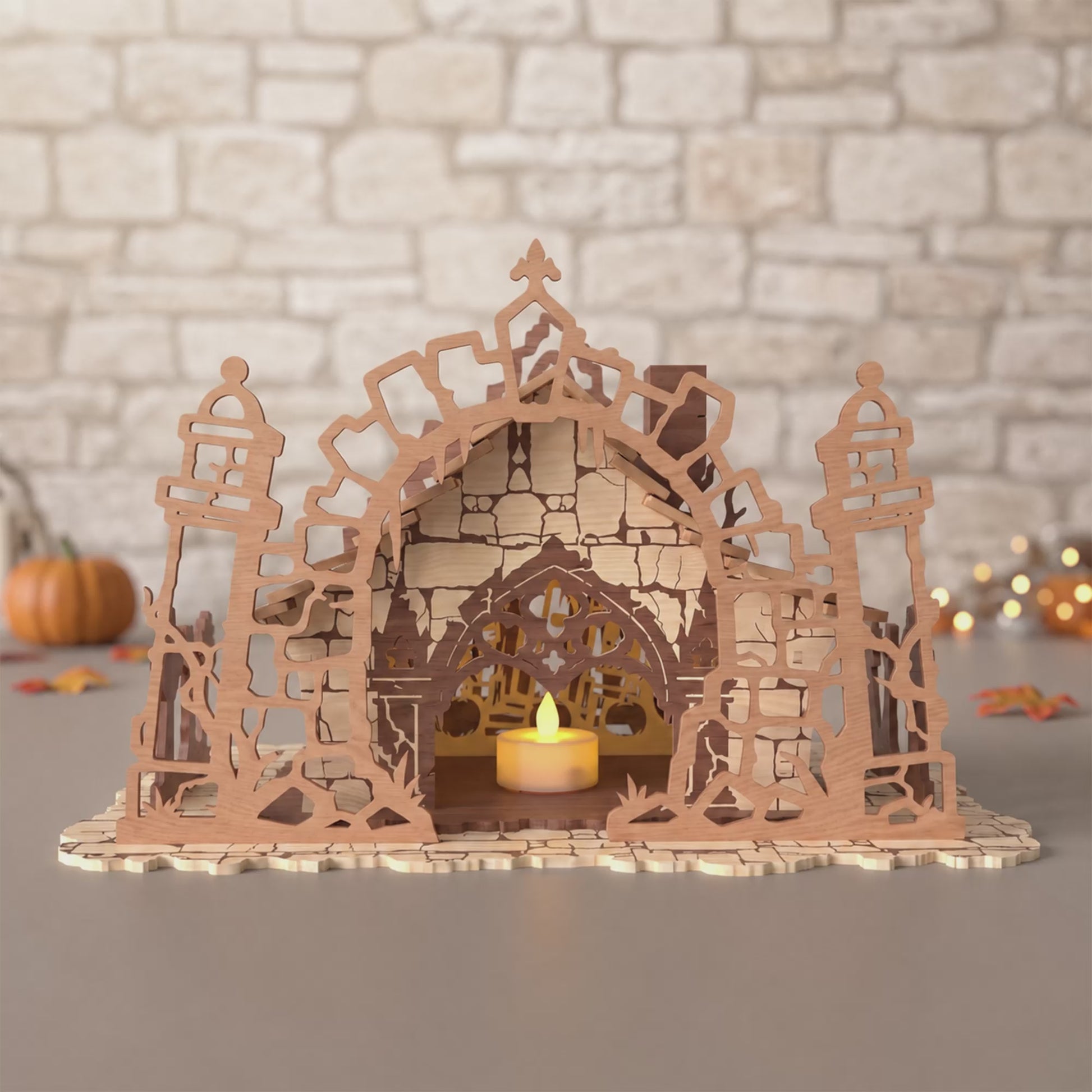 3D Halloween Haunted Castle Diorama Candle Holder Gothic Manor Architecture Universal Vector Design for All Laser Cutters xTool Glowforge CNC