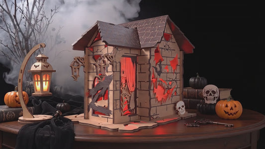 3D Halloween Haunted Cabin Light Box Spooky Shingle Roof Castle Laser Cut Vector Design for Glowforge Table Decor