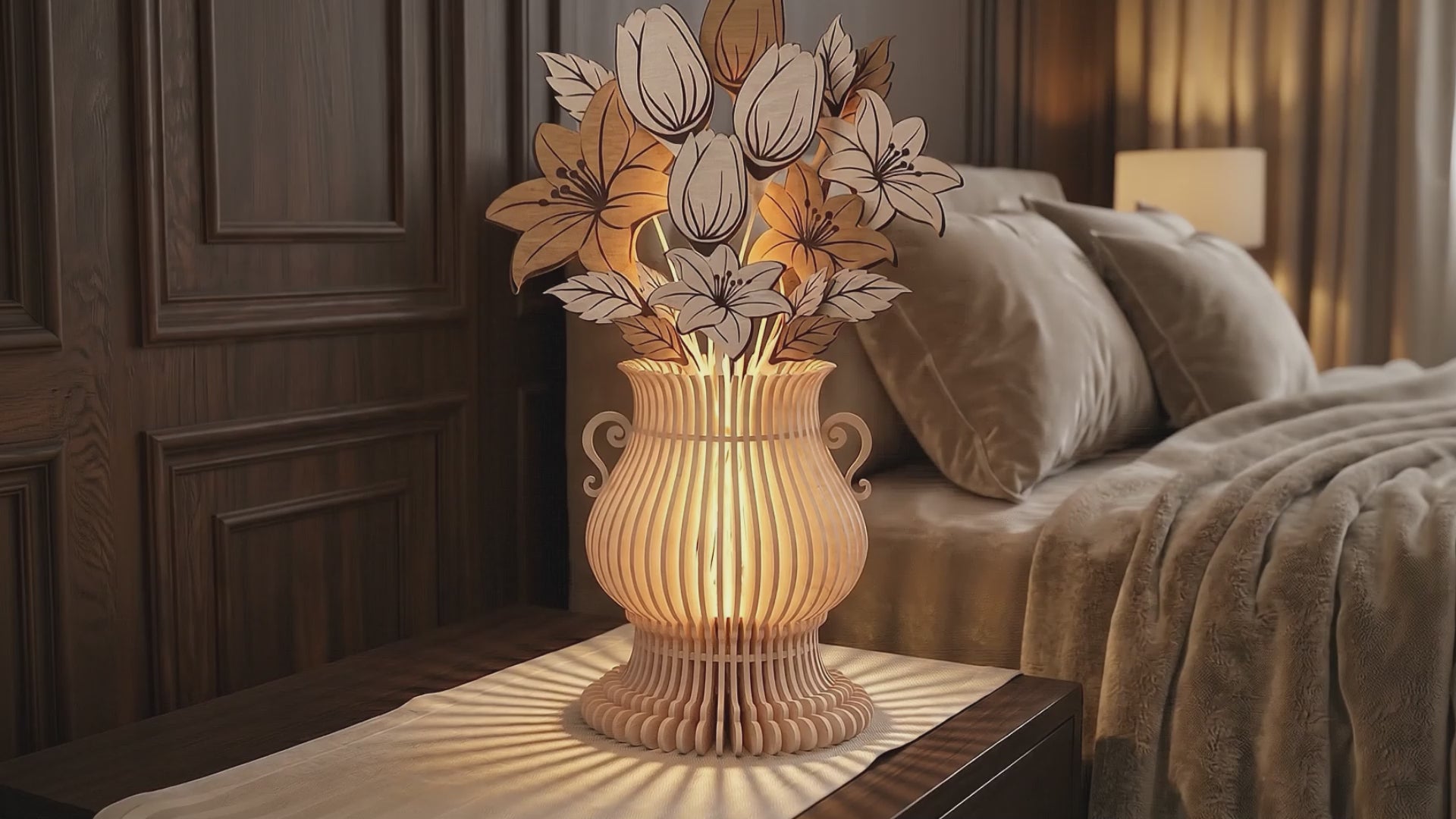 Floral Vase SVG | Tulip & Lily Wooden Vase Laser Cut File | Layered Flower Bouquet Decor for Glowforge, xTool & CNC