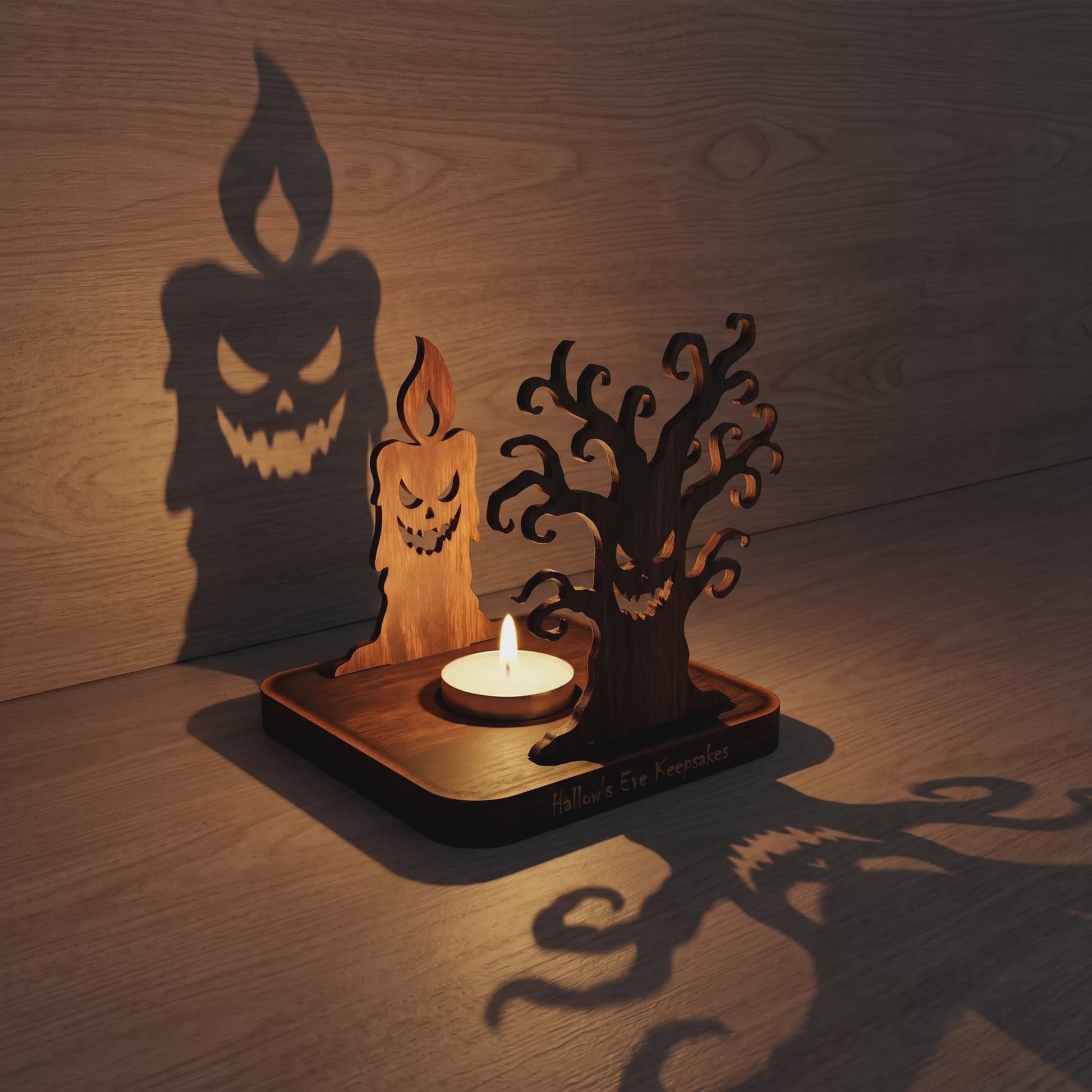 3D Halloween Silhouette Tea Light Holder Spooky Witch Vampire Skull Pumpkin Bundle Laser Cut Vector Design for Glowforge Table Decor