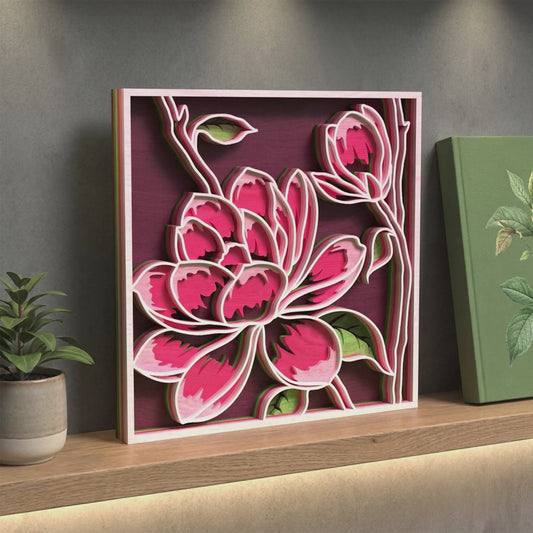 Multilayer Magnolia Flower Wall Art 3D Floral Frame Vector Design File Compatible with All Laser Cutting Machines and CNC RoutersDESCRIPTION