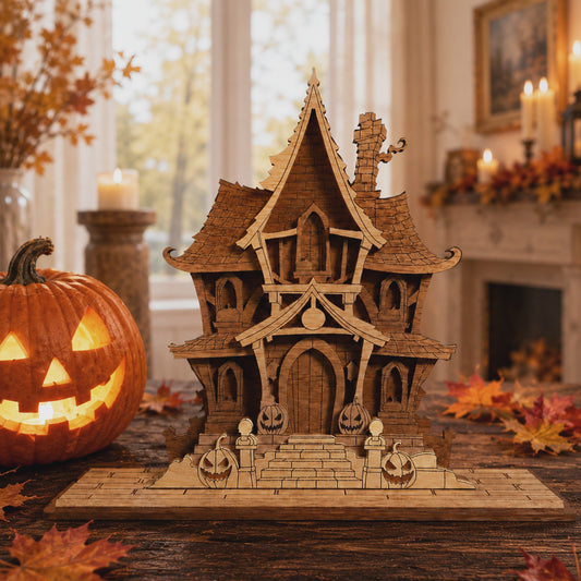 3D Halloween Haunted House Diorama Pointed Roof Mansion Universal Vector Design for All Laser Cutters xTool Glowforge CNC
