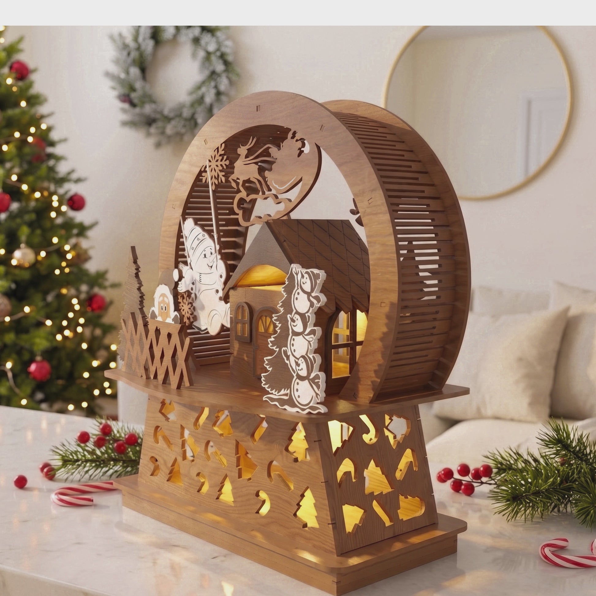 3D Multilayer Christmas Snow Globe Lantern SVG DXF Winter Scene Light Box Laser Cut Files Compatible with All Machines