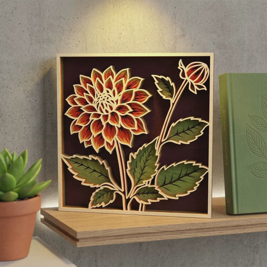 Multilayer Dahlia Flower Wall Art 3D Floral Frame Vector Design File Compatible with All Laser Cutting Machines and CNC Routers