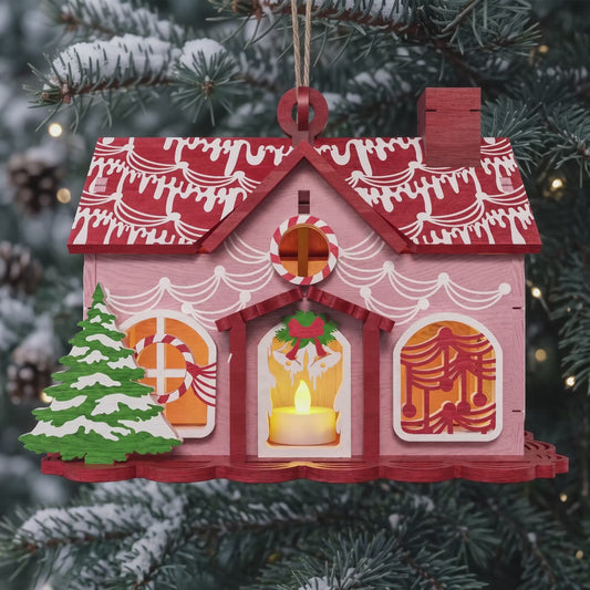 Multilayer Christmas Gingerbread House Ornament 3D Wooden Festive Hanging Plaque Vector Design File Compatible with All Laser Cutting Machines and CNC Routers