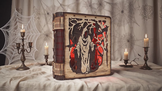 3D Halloween Book Nook Light Box Spooky Grim Reaper Living Hinge Universal Vector Design for All Laser Cutters xTool Glowforge CNC