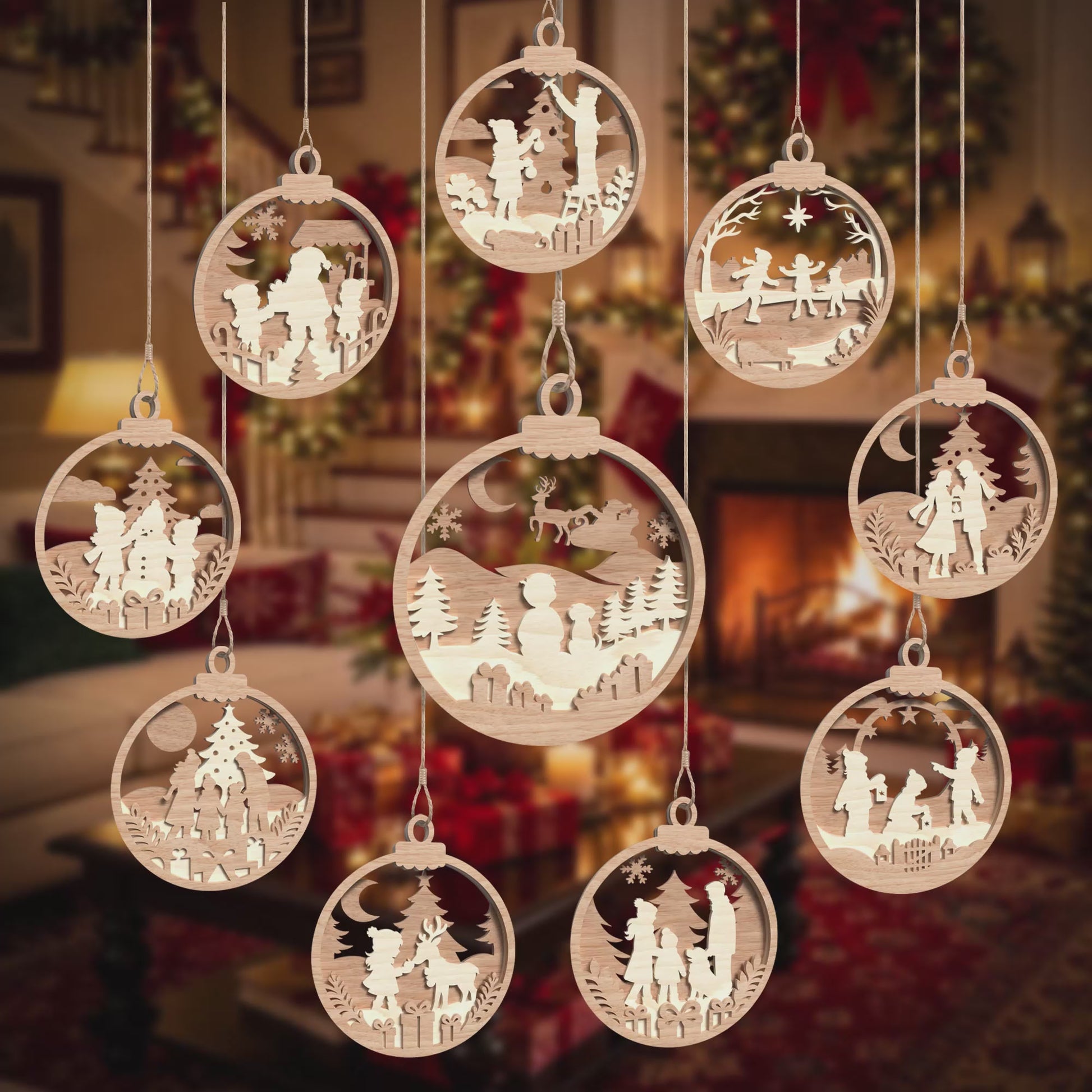 3D Multilayer Christmas Bauble Ornaments Bundle SVG DXF Winter Scene Hanging Plaques Laser Cut Files Compatible with All Machines