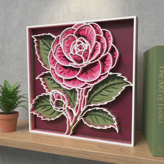 Multilayer Rose Flower Wall Art 3D Camellia Floral Layered Plaque Universal Vector Design for All Laser Cutters xTool Glowforge CNC