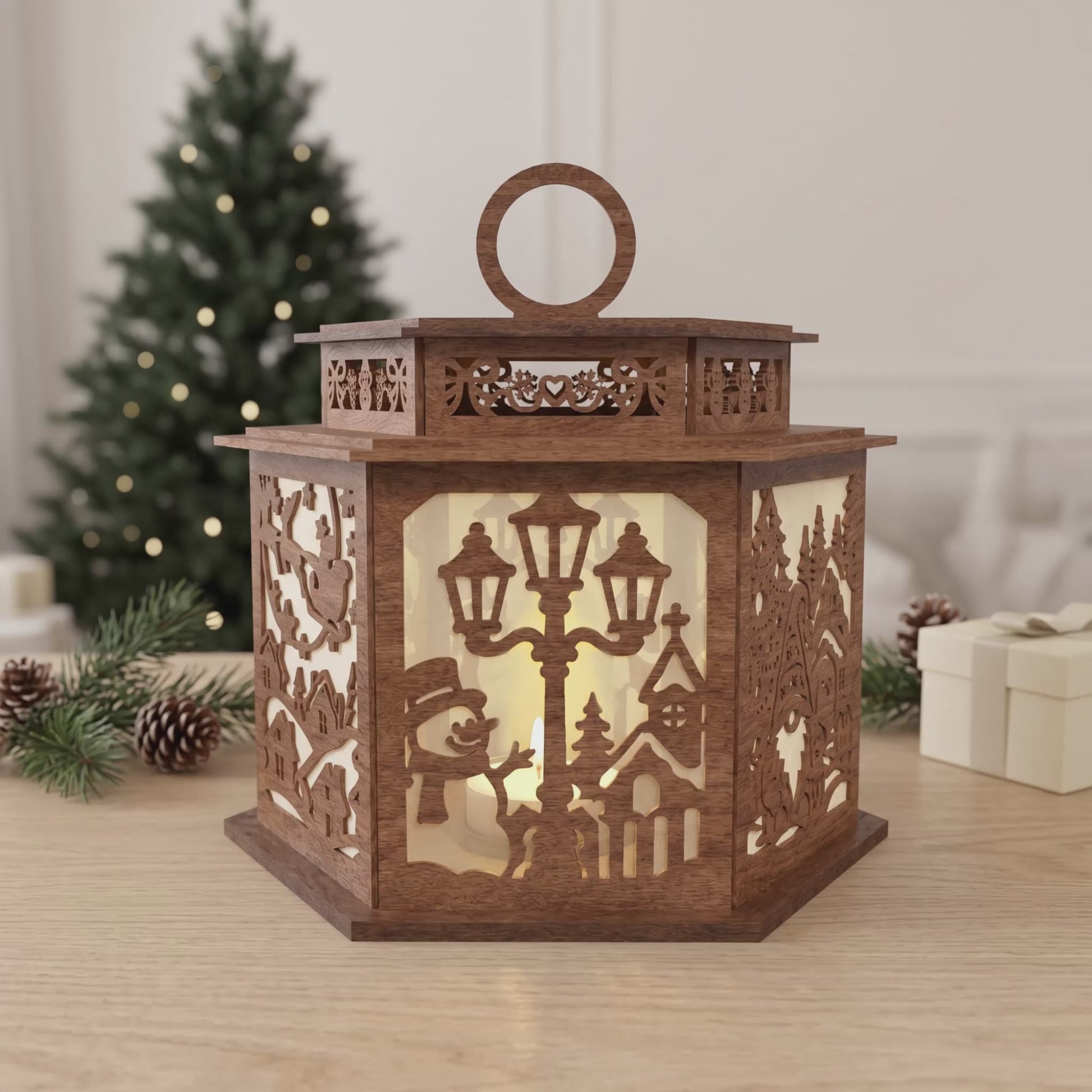 3D Multilayer Christmas Gnome Lantern SVG DXF Holiday Festive Light Box Laser Cut Files Compatible with All Machines