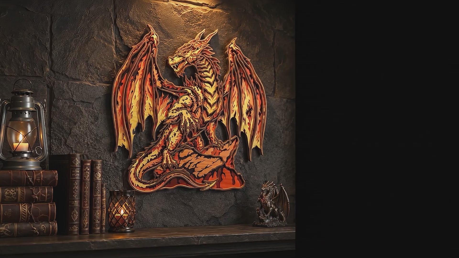 Fire Dragon Layered SVG | Flaming Dragon Wall Art Laser Cut File | Fantasy Dragon Decor | Glowforge SVG | Medieval Dragon Digital Download