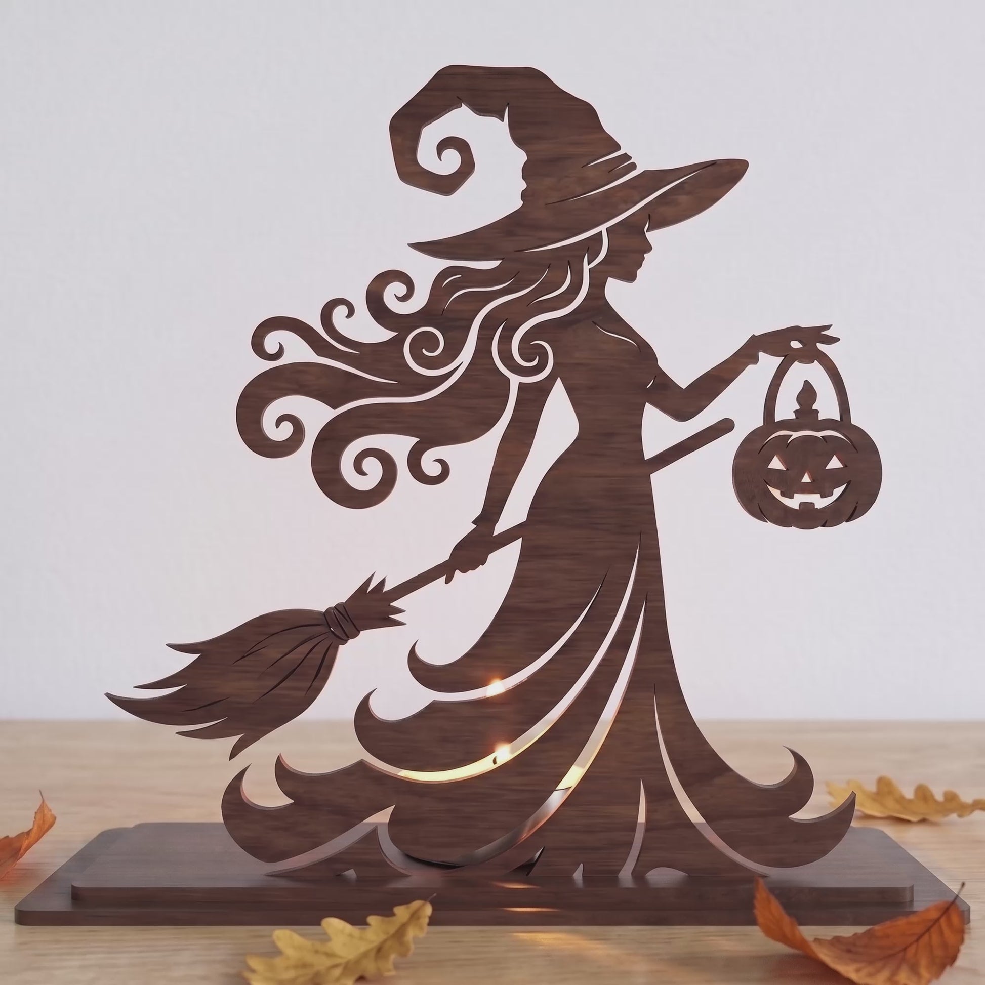 3D Halloween Silhouette Tea Light Holder Witch Bat Castle Bundle Universal Vector Design for All Laser Cutters xTool Glowforge CNC