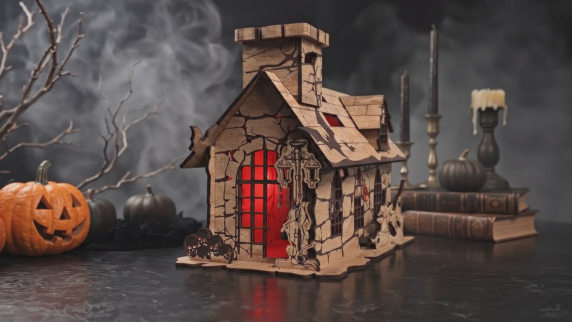 3D Halloween Haunted House Light Box Spooky Ghost Witch Castle Bundle Laser Cut Vector Design for Glowforge Table Decor