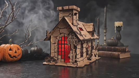 3D Halloween Haunted House Light Box Spooky Ghost Witch Castle Bundle Laser Cut Vector Design for Glowforge Table Decor