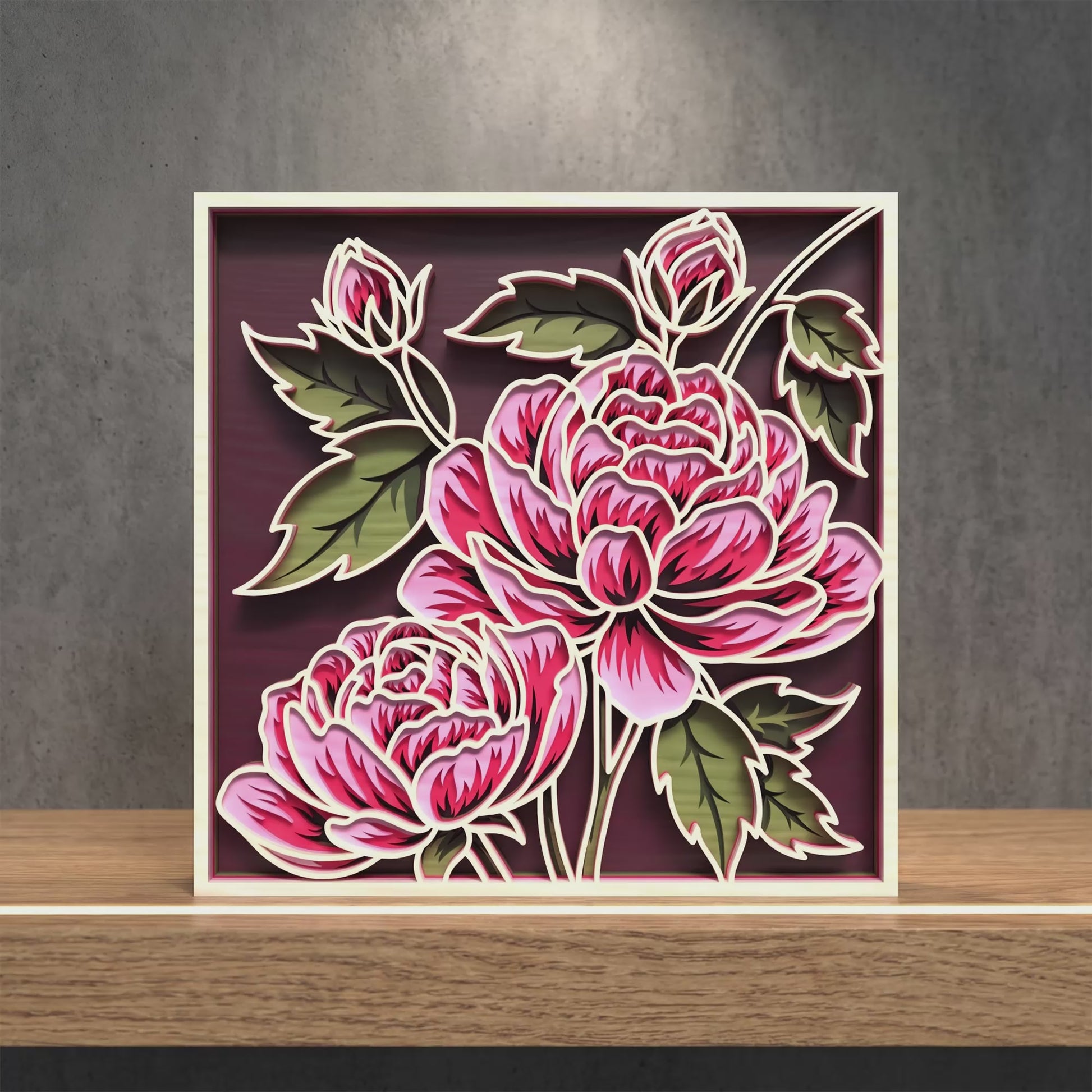 3D Multilayer Peony Rose Flower Wall Art SVG DXF Spring Floral Plaque Laser Cut Files Compatible with All Machines