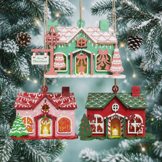 Multilayer Christmas Village House Ornaments Bundle 3D Gingerbread Holiday Hanging Plaques Vector Design File Compatible with All Laser Cutting Machines and CNC Routers