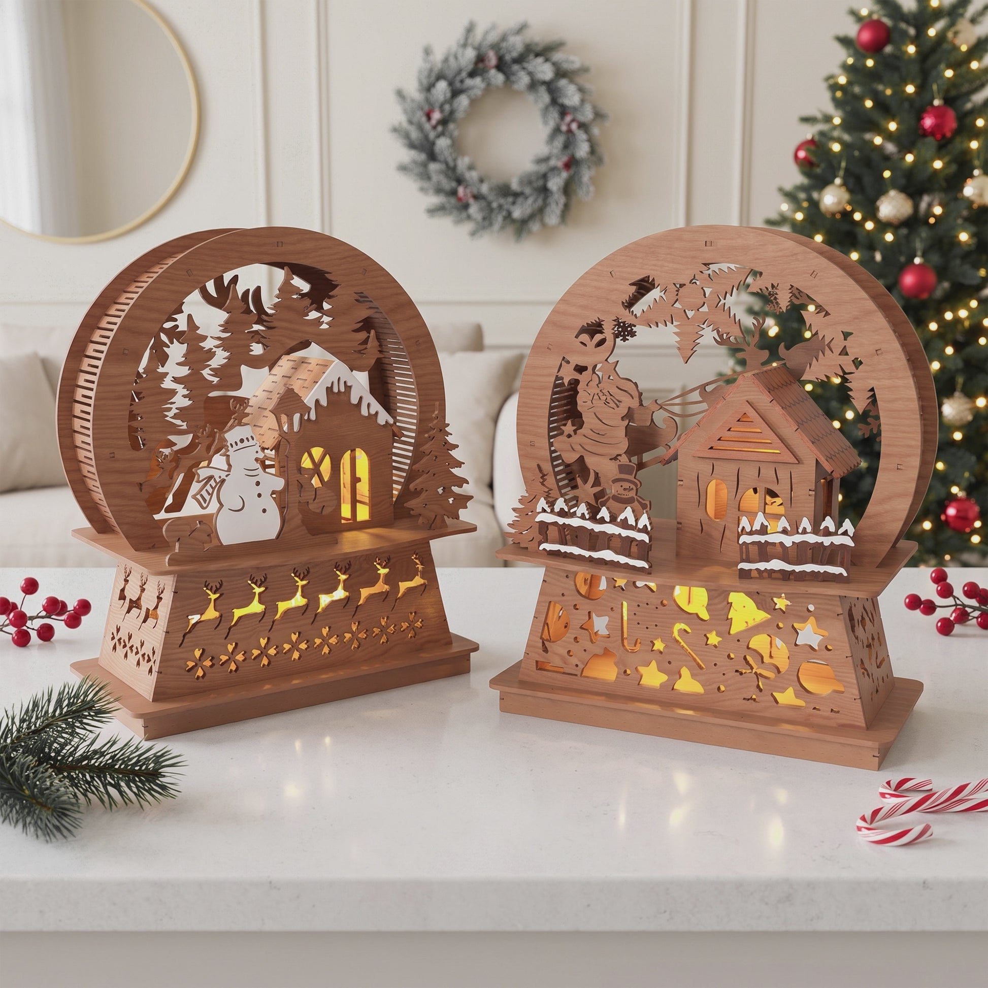 3D Multilayer Christmas Snow Globe Lanterns Bundle SVG DXF Winter Scene Light Boxes Laser Cut Files Compatible with All Machines