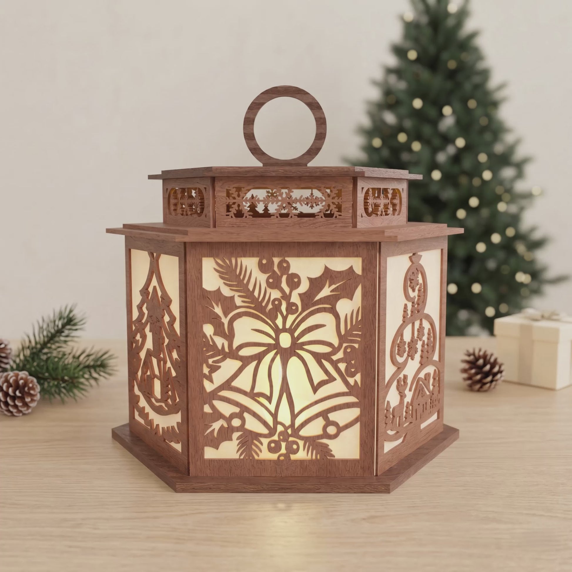 3D Multilayer Christmas Lantern SVG DXF Holiday Festive Candle Holder Laser Cut Files Compatible with All Machines