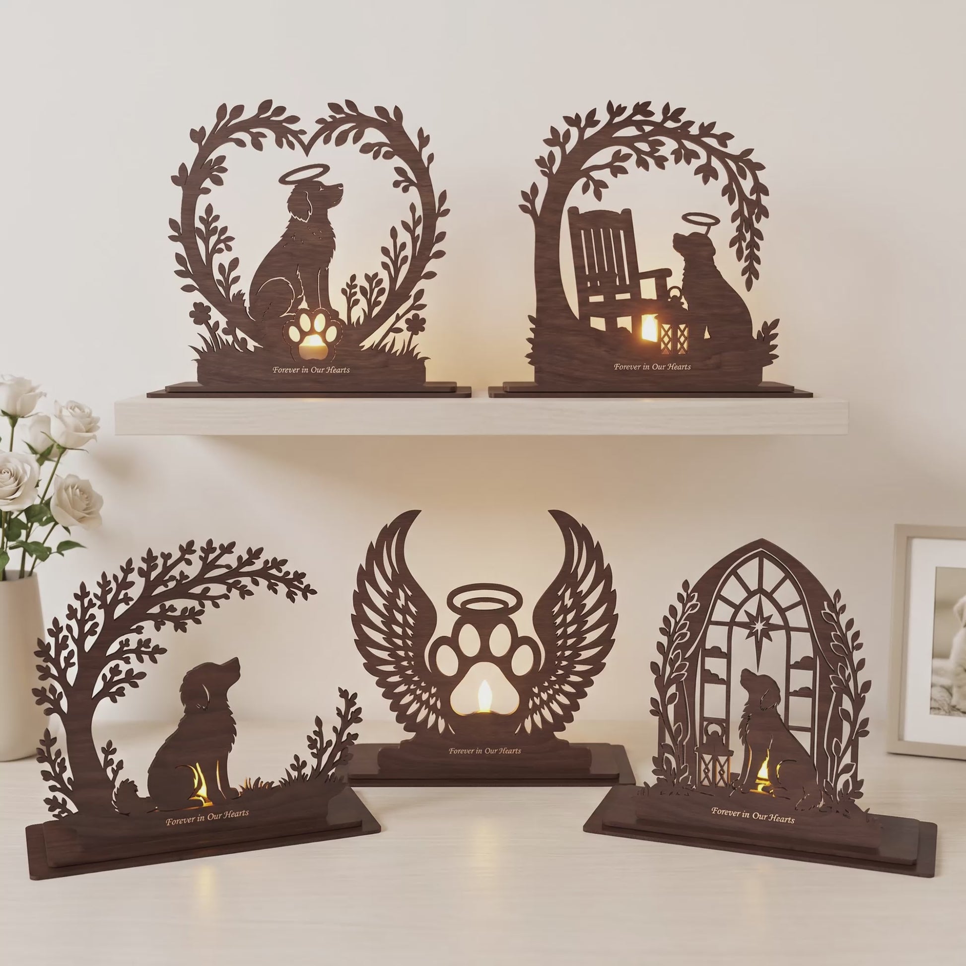 3D Multilayer Dog Memorial Tabletop Plaque SVG DXF Forever in our hearts Pet Loss Sympathy Gift Laser Cut Files Compatible with All Machines