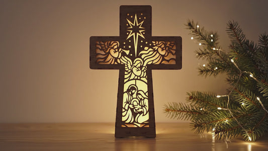 Nativity Cross Light Frame Laser Cut Bundle, 6 Christian Christmas Lantern Digital Designs, 1 Layer