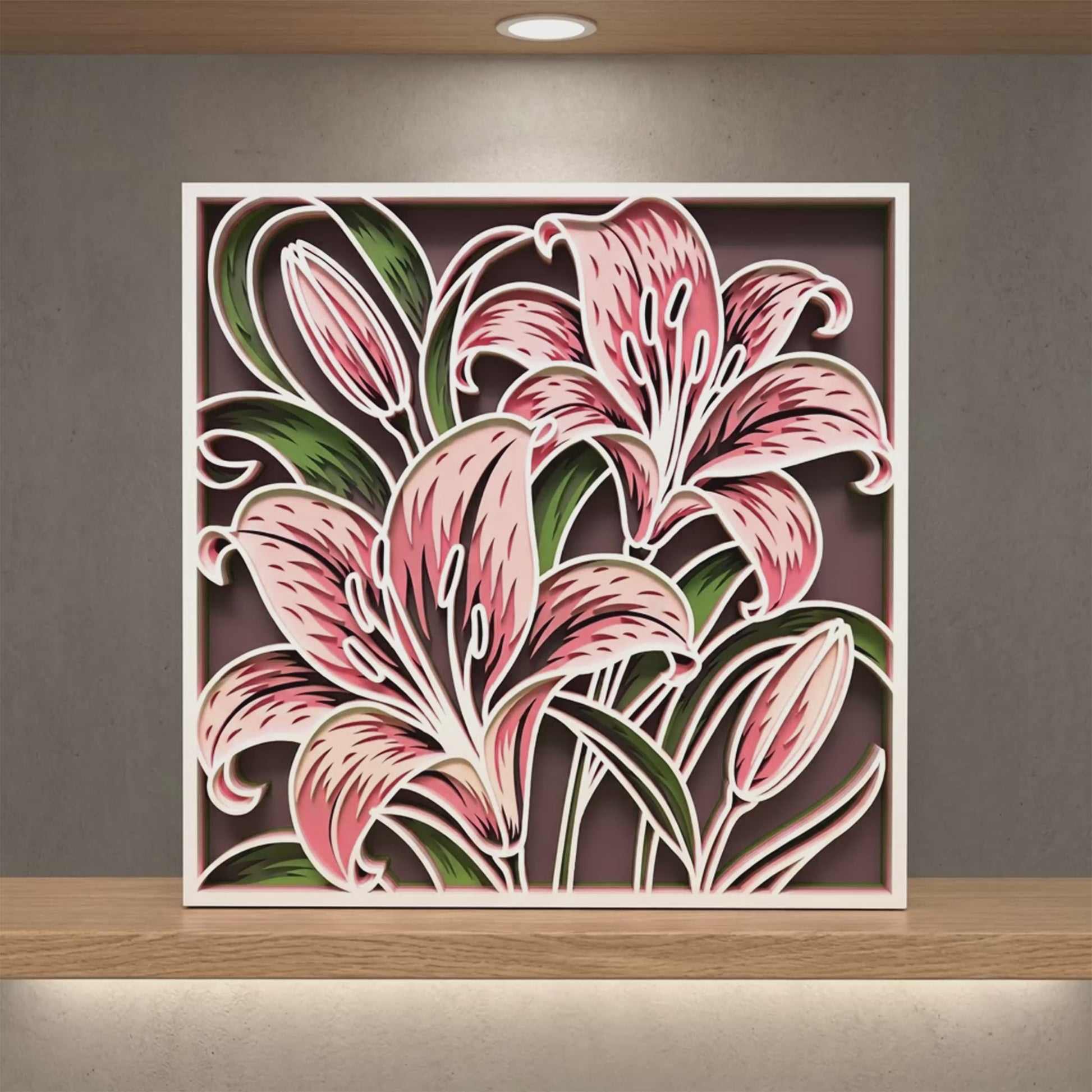 3D Multilayer Lily Flower Wall Art SVG DXF Spring Floral Plaque Laser Cut Files Compatible with All Machines