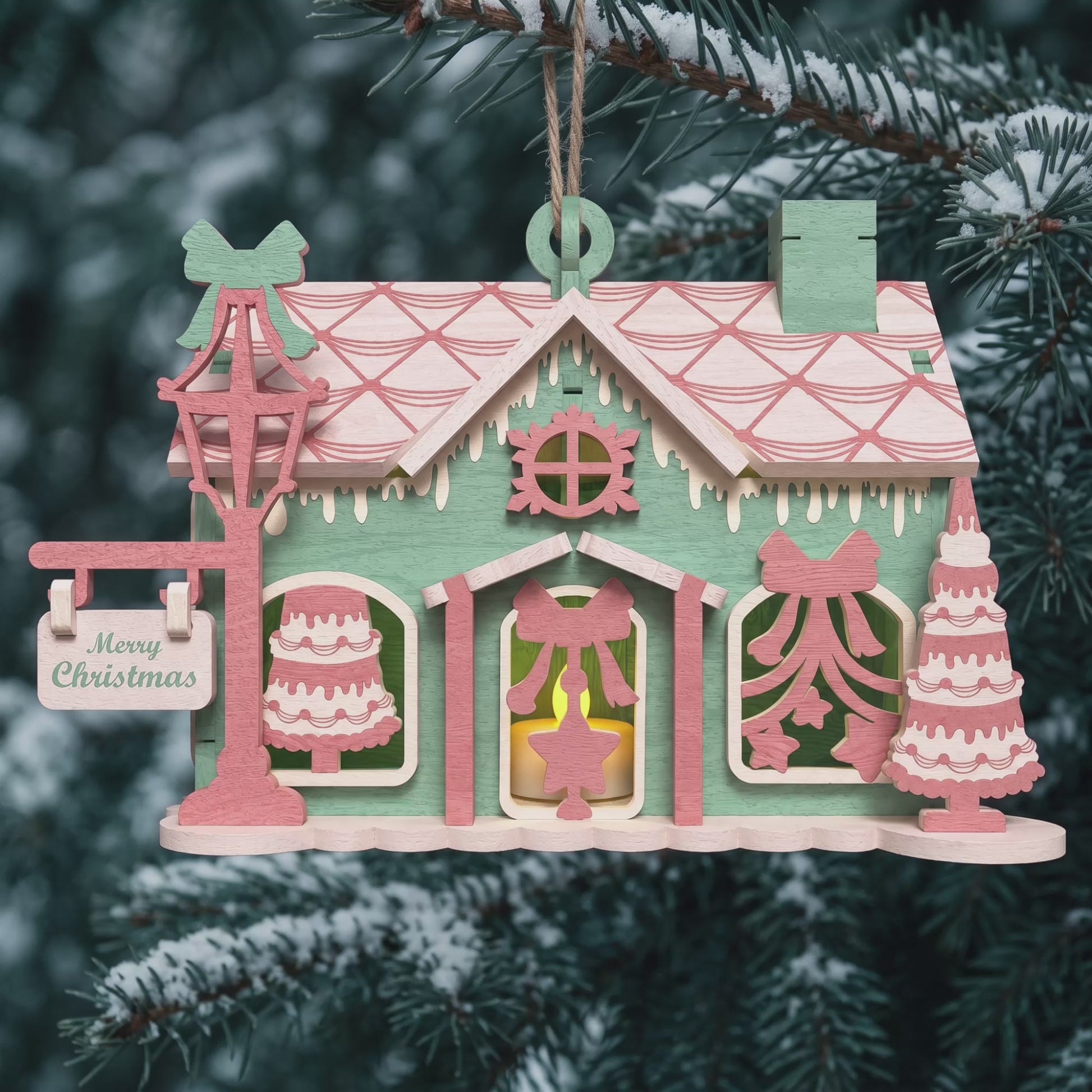 Multilayer Christmas Cottage Ornament 3D Gingerbread House Hanging Plaque Vector Design File Compatible with All Laser Cutting Machines and CNC Routers