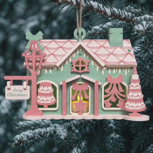 Multilayer Christmas Cottage Ornament 3D Gingerbread House Hanging Plaque Vector Design File Compatible with All Laser Cutting Machines and CNC Routers