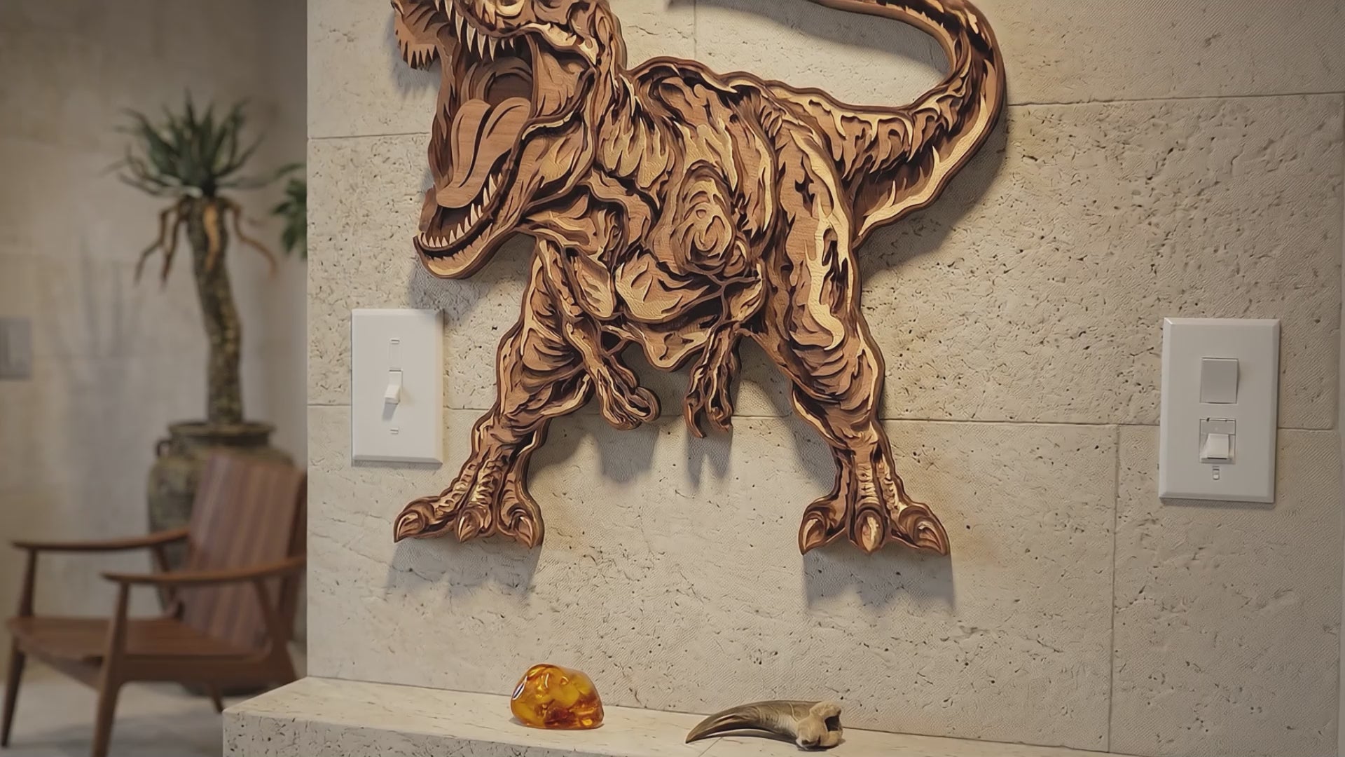 T-Rex Dinosaur Wall Art SVG | Layered Tyrannosaurus Laser Cut File | Jurassic Dinosaur Decor for Glowforge, xTool & CNC