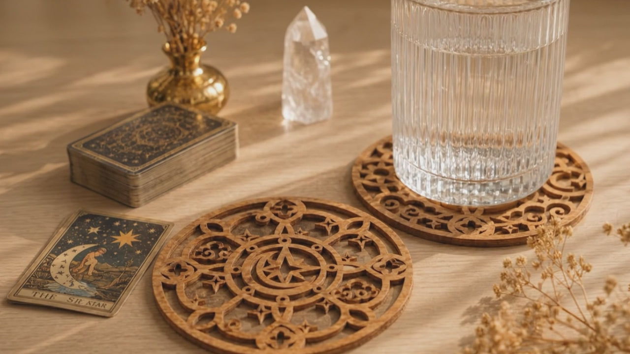 SVG DXF File Celestial Mystical Wooden Coaster Bundle Laser Cut Vector Design for Glowforge 3D Wood Wall Art Home Decor | CUTSVG.COM