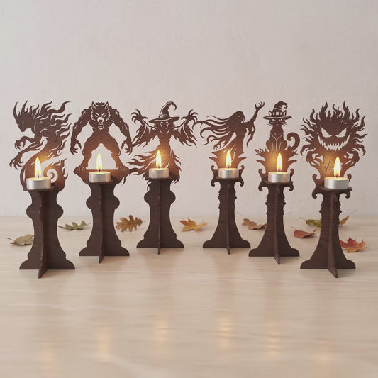 3D Halloween Pedestal Candle Holder Spooky Monster Witch Werewolf Bundle Universal Vector Design for All Laser Cutters xTool Glowforge CNC