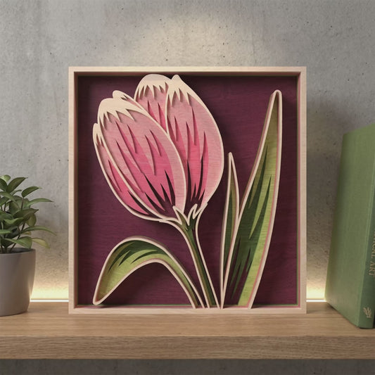 Multilayer Tulip Flower Wall Art 3D Floral Frame Vector Design File Compatible with All Laser Cutting Machines and CNC Routers
