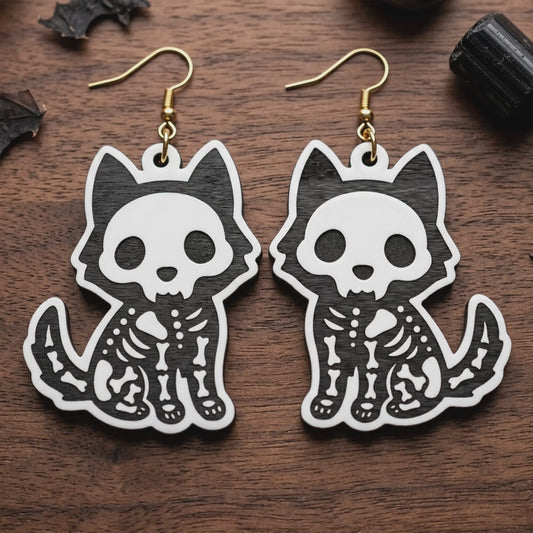 3D Halloween Skeleton Animals Earrings Bat Cat Mouse Puppy Bundle Universal Vector Design for All Laser Cutters xTool Glowforge CNC