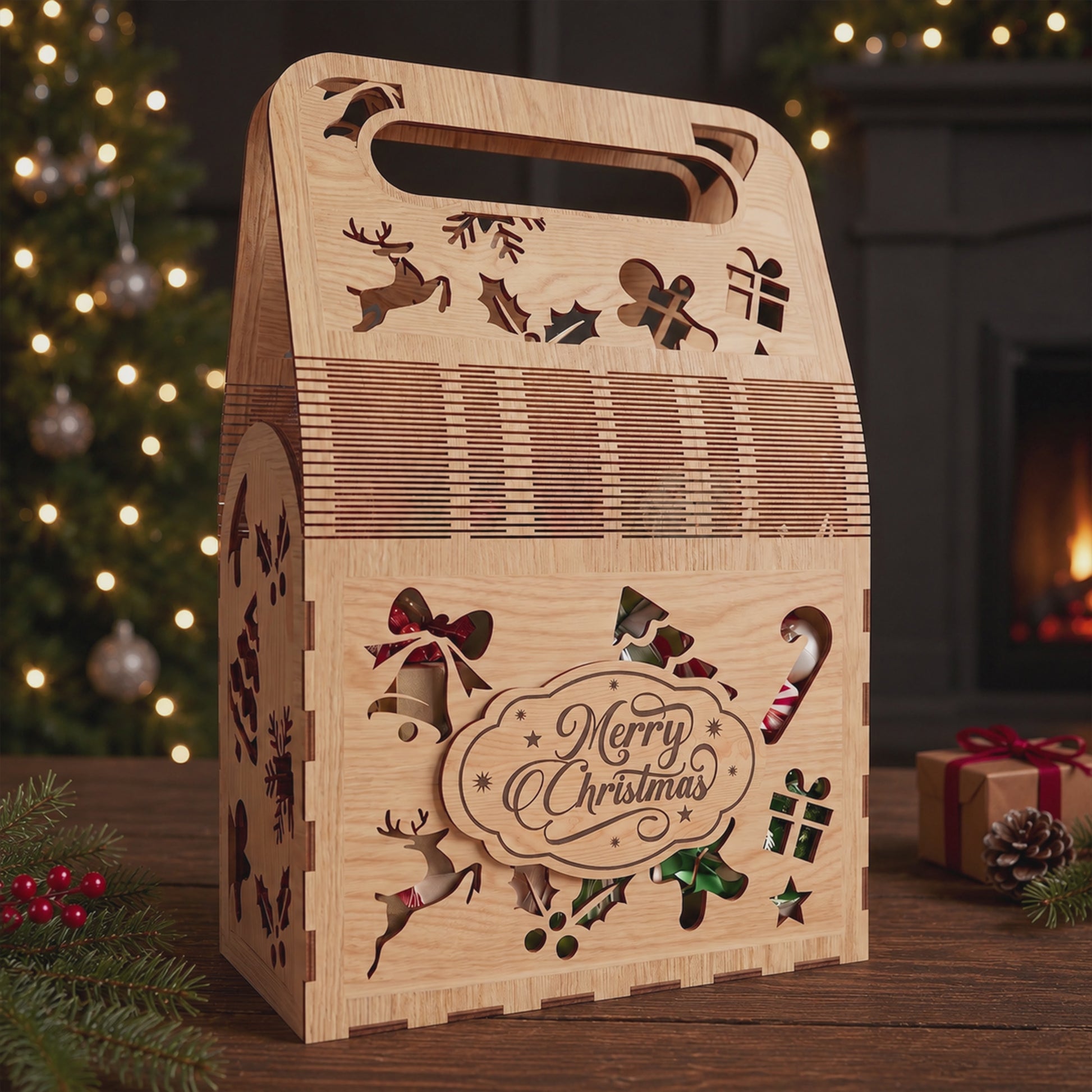 3D Multilayer Christmas Favor Treat Box Bundle SVG DXF Holiday Gift Tote Laser Cut Files Compatible with All Machines