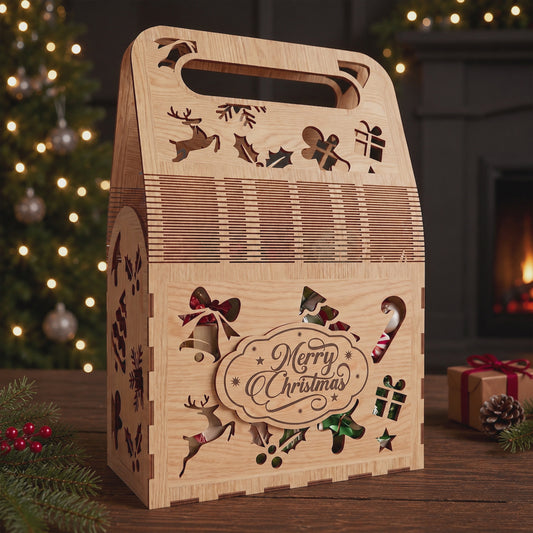 3D Multilayer Christmas Favor Treat Box Bundle SVG DXF Holiday Gift Tote Laser Cut Files Compatible with All Machines