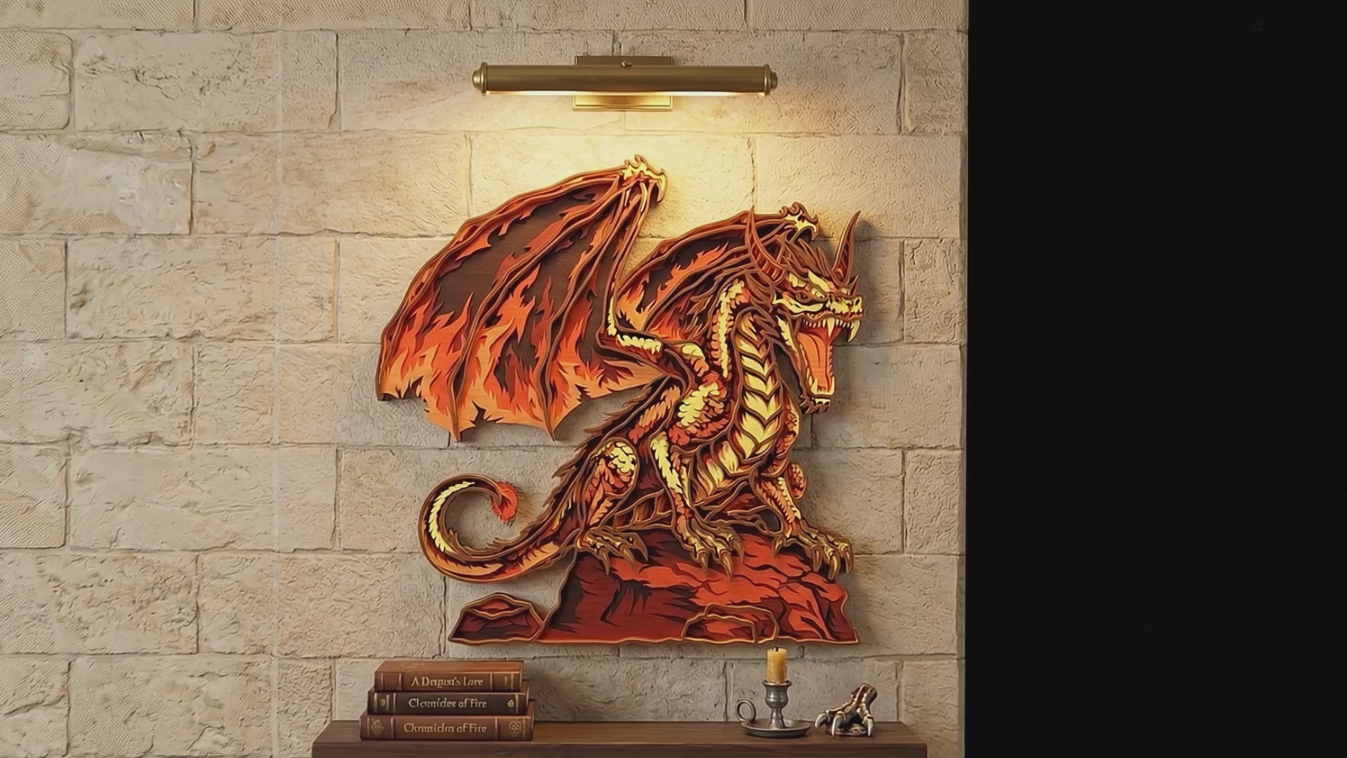 Fire Dragon Wall Art SVG | Layered Fantasy Dragon Laser Cut File | Flame Wing Dragon Decor for Glowforge, xTool, CNC & LightBurn