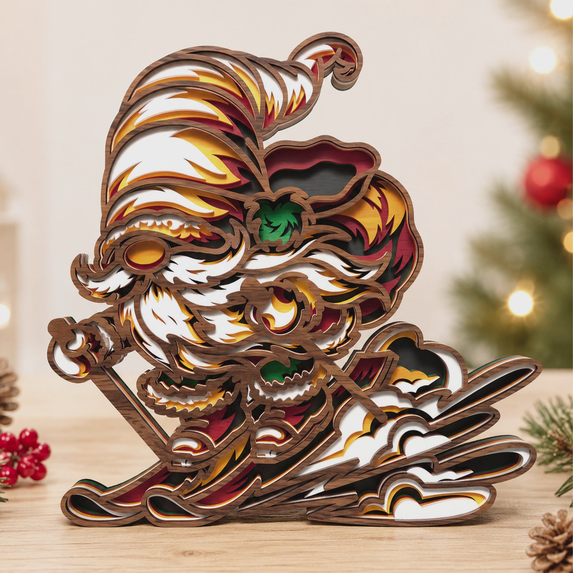 3D Multilayer Christmas Skiing Santa Claus Gnome Tabletop Plaque SVG DXF Holiday Ornament Laser Cut Files Compatible with All Machines