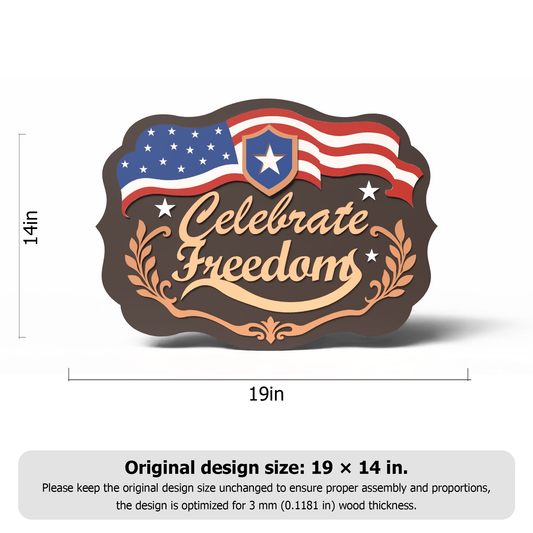 Celebrate Freedom Laser Cut File SVG DXF | Patriotic Door Sign | American Flag Layered Wood Decor | Glowforge Digital Download