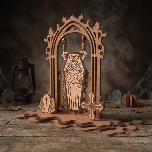 3D Halloween Vampire Coffin Hanging Gate Light Box Spooky Arch Universal Vector Design for All Laser Cutters xTool Glowforge CNC Table Decor