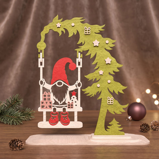 3D Multilayer Christmas Tree Gnome Swing SVG DXF Holiday Tabletop Ornament Laser Cut Files Compatible with All Machines