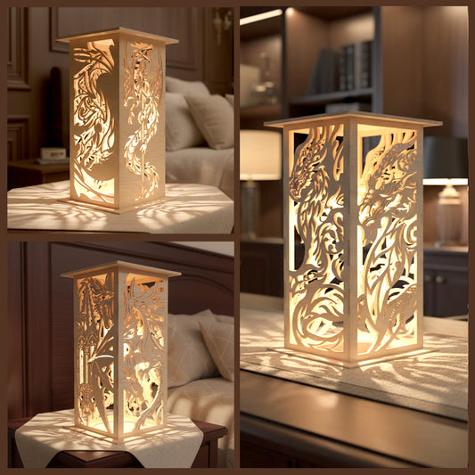 Dragon Lantern SVG | Fantasy Dragon Laser Cut Lantern | Medieval Dragon Night Light SVG | Wooden LED Lantern for Glowforge, xTool & CNC