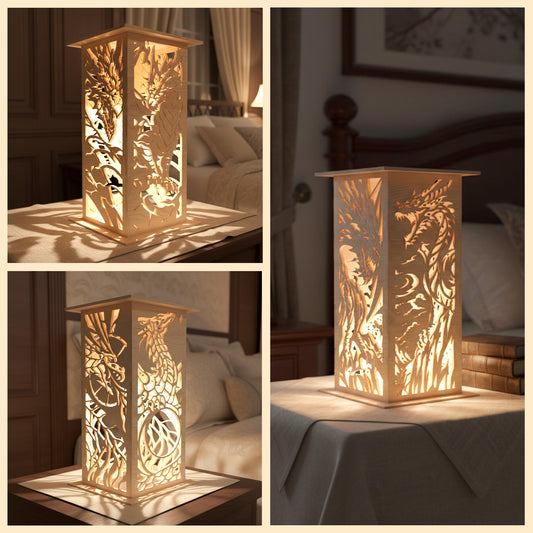 Phoenix Lantern SVG | Mythical Phoenix Laser Cut Lantern | Rising Phoenix Night Light SVG | Fantasy Wooden Lantern for Glowforge, xTool & CNC