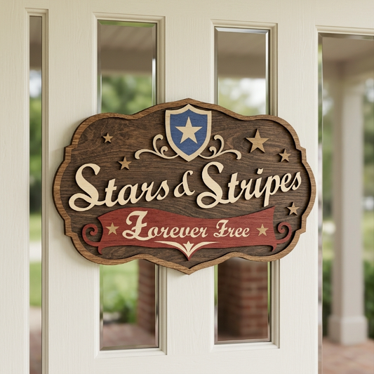 Stars & Stripes Forever Free Laser Cut File | Patriotic Layered Door Sign SVG | USA Wooden Wall Decor | Independence Day CNC Design