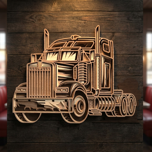 Semi Truck Layered Laser Cut File SVG DXF | Big Rig Wall Art Template | Glowforge LightBurn Digital Download