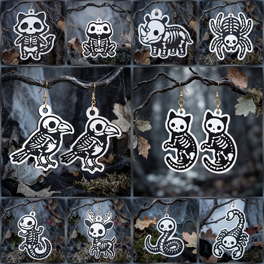 3D Halloween Skeleton Animals Earrings Spider Frog Scorpion Crow Universal Vector Design for All Laser Cutters xTool Glowforge CNC
