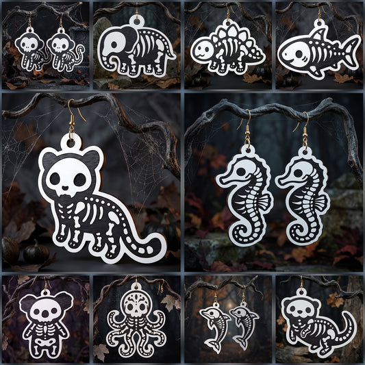 3D Halloween Skeleton Animals Earrings Shark Octopus Dolphin Elephant Monkey Universal Vector Design for All Laser Cutters xTool Glowforge CNC