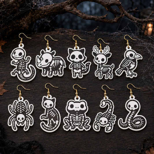 3D Halloween Skeleton Animals Earrings Spider Frog Scorpion Crow Universal Vector Design for All Laser Cutters xTool Glowforge CNC