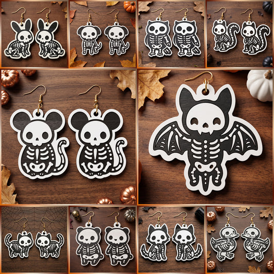 3D Halloween Skeleton Animals Earrings Bat Cat Mouse Puppy Bundle Universal Vector Design for All Laser Cutters xTool Glowforge CNC