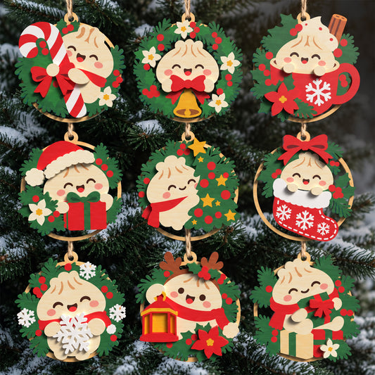 Christmas Dumpling Ornament Bundle, 9 Cute Bao Bun Laser Cut Designs, Kawaii Holiday Tree Decor, Digital Download