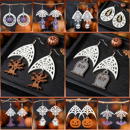 3D Halloween Earrings Bundle Spider Web Grim Reaper Tombstone Universal Vector Design for All Laser Cutters xTool Glowforge CNC