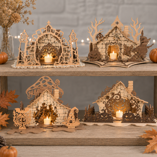 3D Halloween Witch House Diorama Bundle Spooky Castle Pumpkin Cabin Universal Vector Design for All Laser Cutters xTool Glowforge CNC